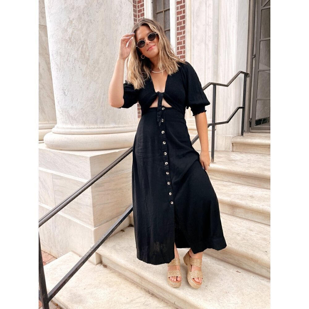 FREE PEOPLE String of Hearts Cutout Maxi Dress in Black Size Small